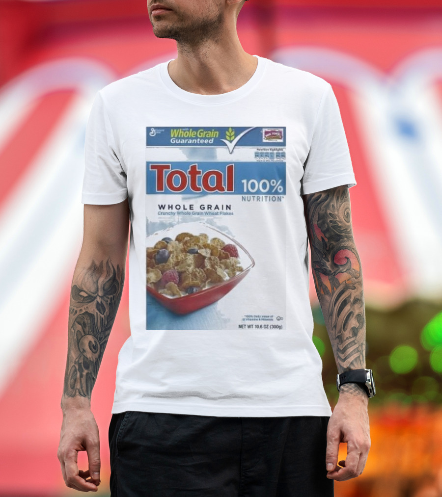 Total Whole Grain 100% Nutrition Crunchy Wheat Flakes Breakfast Cereal Box T-Shirt