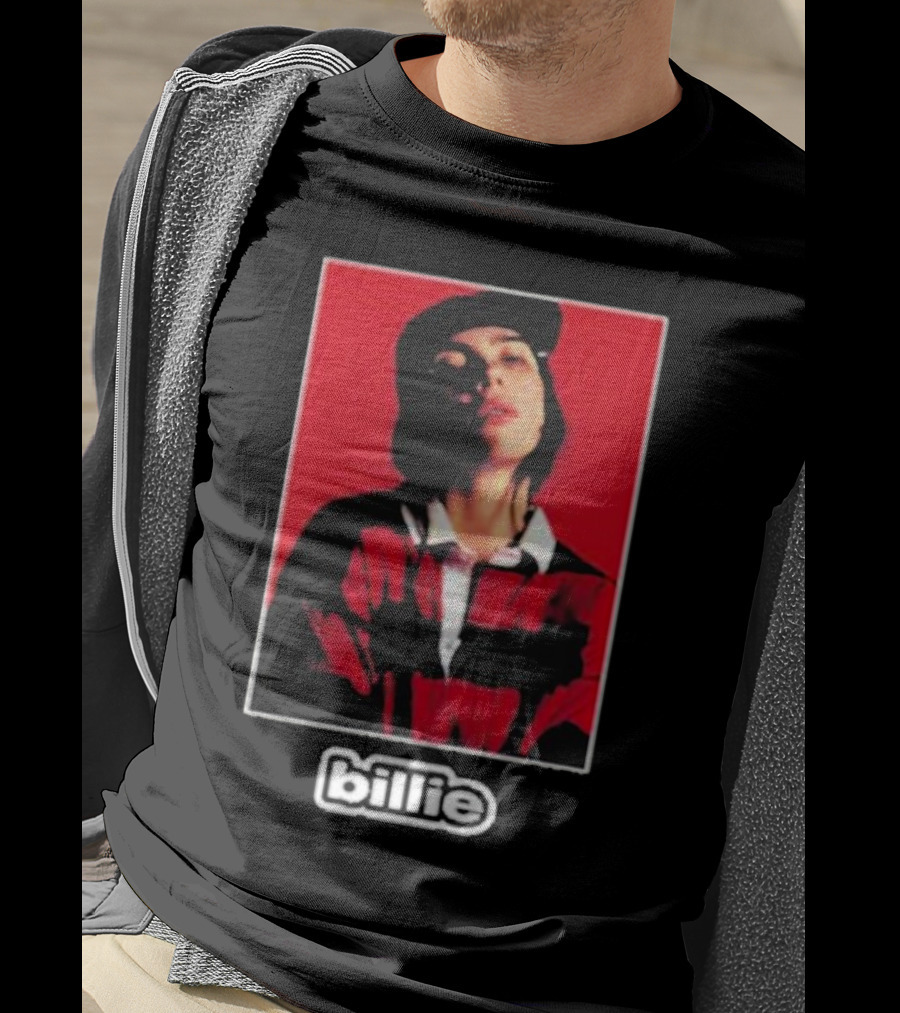 Billie Eilish Red Black Striped Shirt Photo Billie T-Shirt