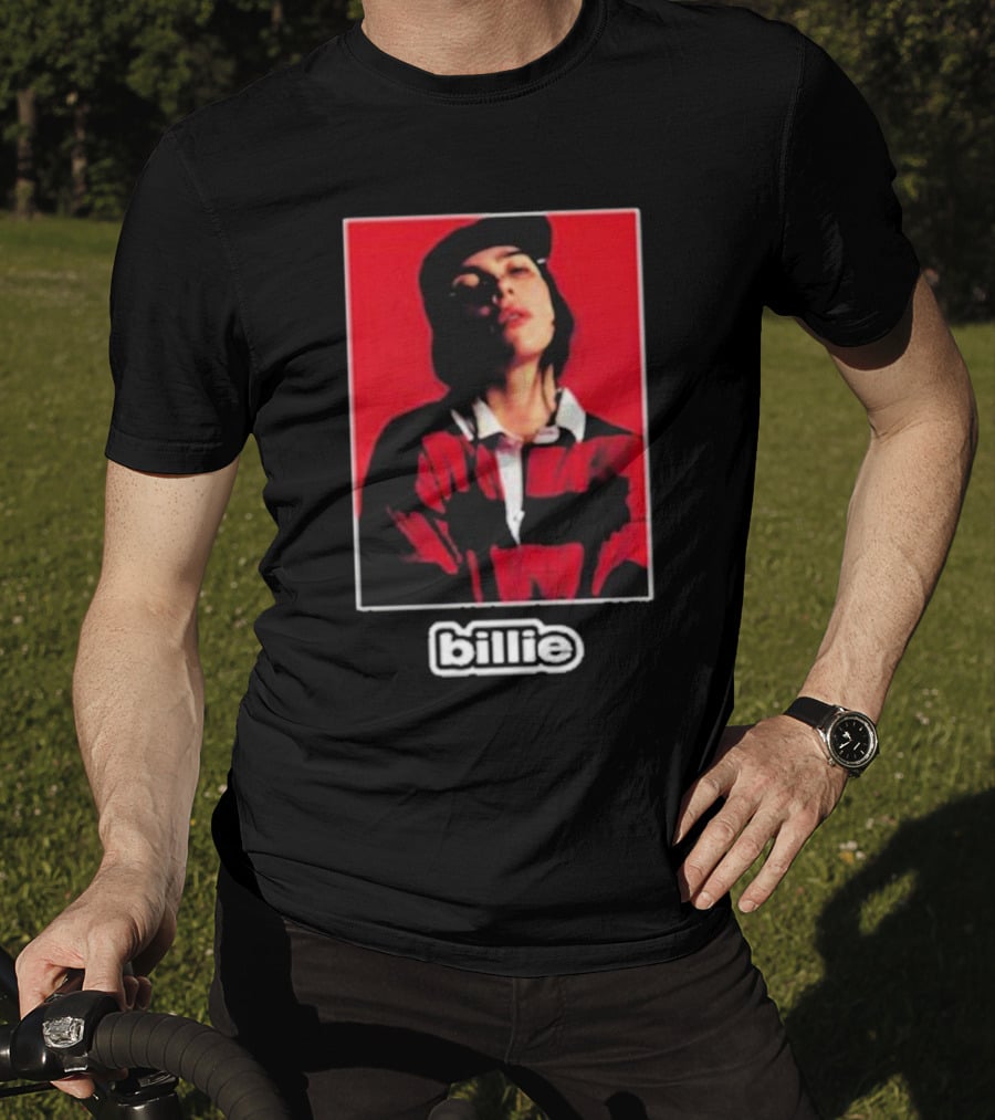 Billie Eilish Red Black Striped Shirt Photo Billie T-Shirt