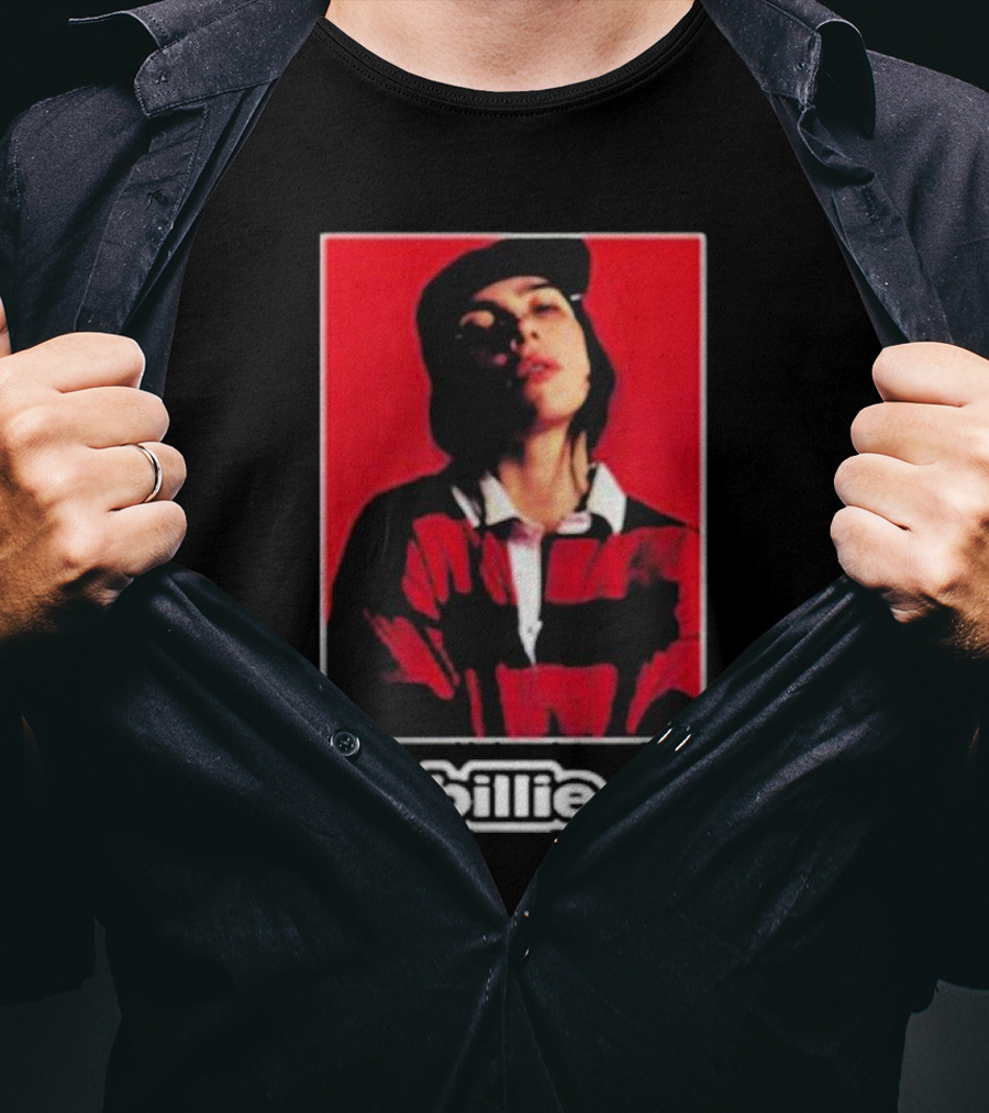 Billie Eilish Red Black Striped Shirt Photo Billie T-Shirt