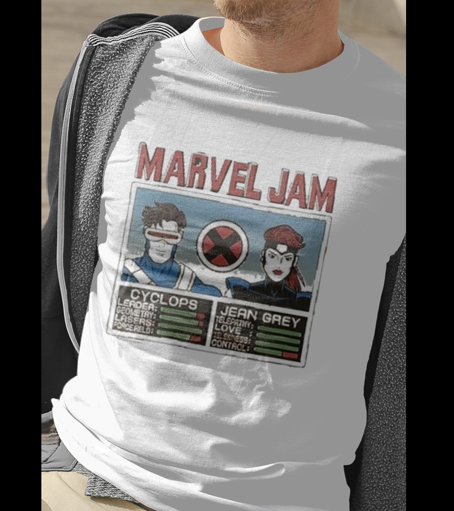 Marvel Jam Cyclops Jean Grey X-Men Character Stats T-Shirt