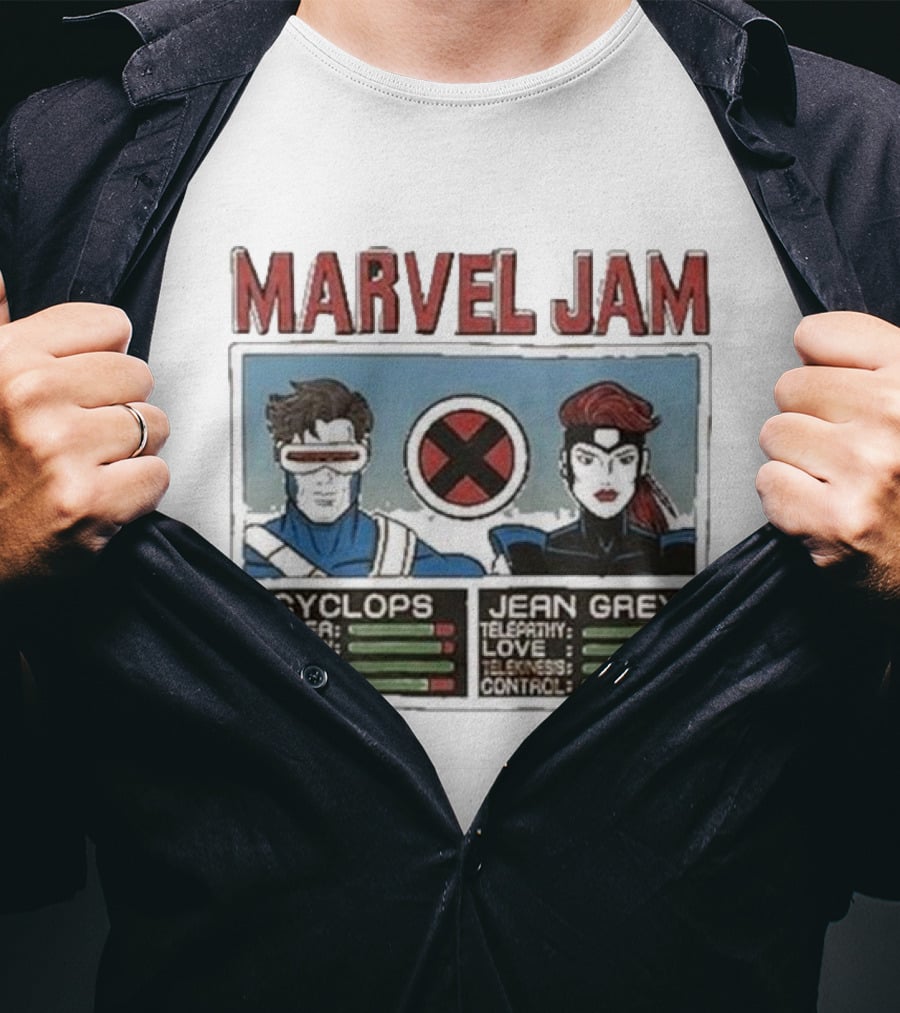 Marvel Jam Cyclops Jean Grey X-Men Character Stats T-Shirt