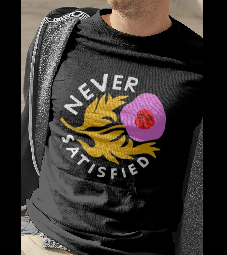Never Satisfied Pink Mask Face With Yellow Leaves T-Shirt