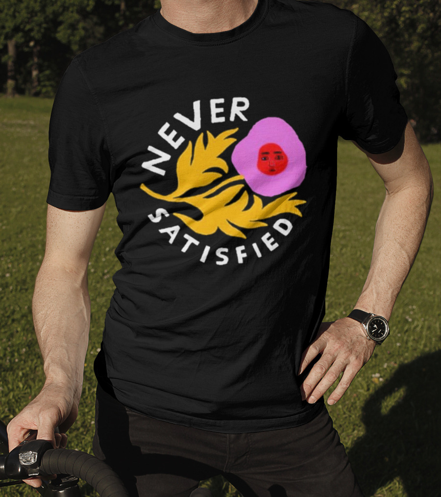 Never Satisfied Pink Mask Face With Yellow Leaves T-Shirt