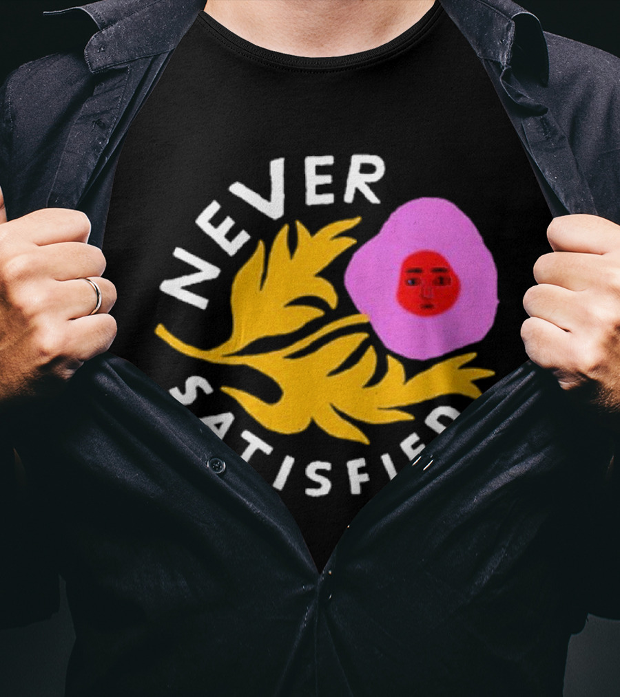 Never Satisfied Pink Mask Face With Yellow Leaves T-Shirt