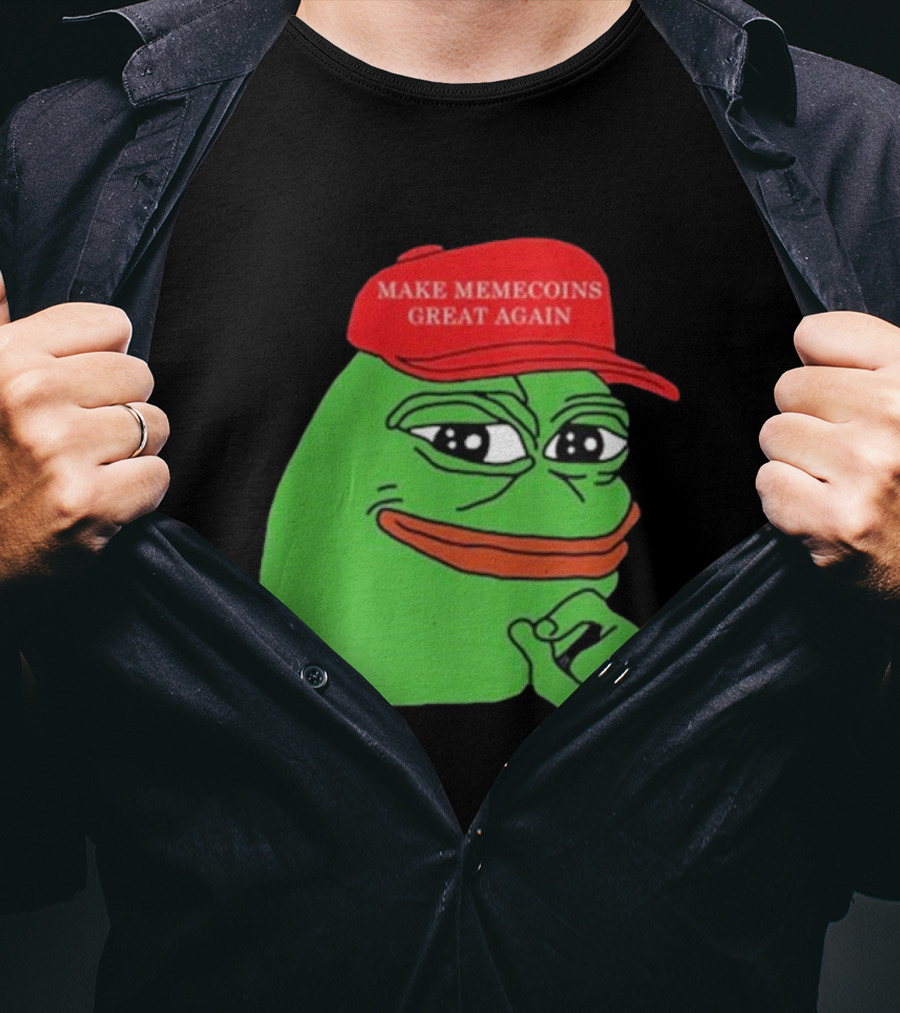 Pepe Make Memecoins Great Again Red Hat Meme Character T-Shirt