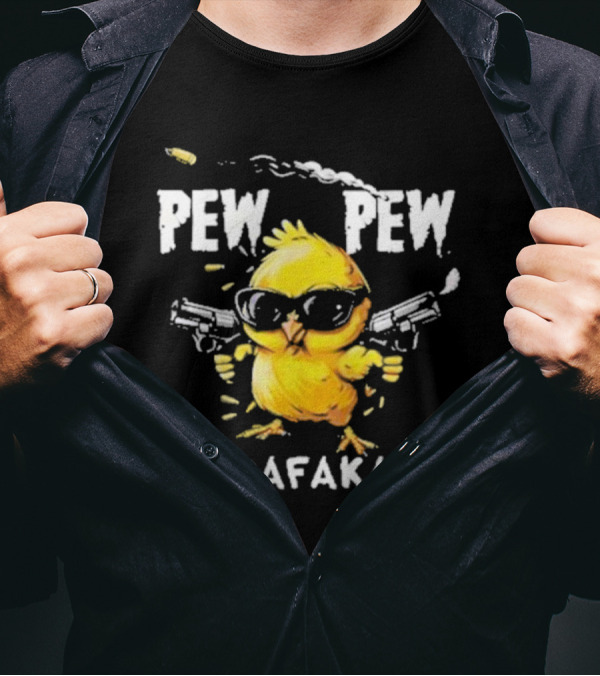 Super Cool Chicken Pew Pew Madafakas Funny Gun-Slinging Chick Wearing Sunglasses T-Shirt