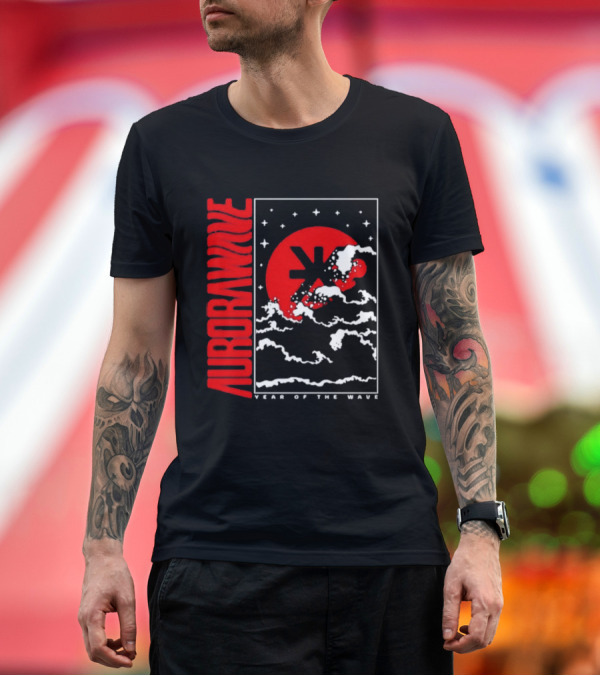 Premium T-Shirt: Aurora Wave Year Of The Wave Red Sun Clouds Stars T-Shirt Aurora Wave Year Of The Wave Red Sun Clouds Stars T-Shirt