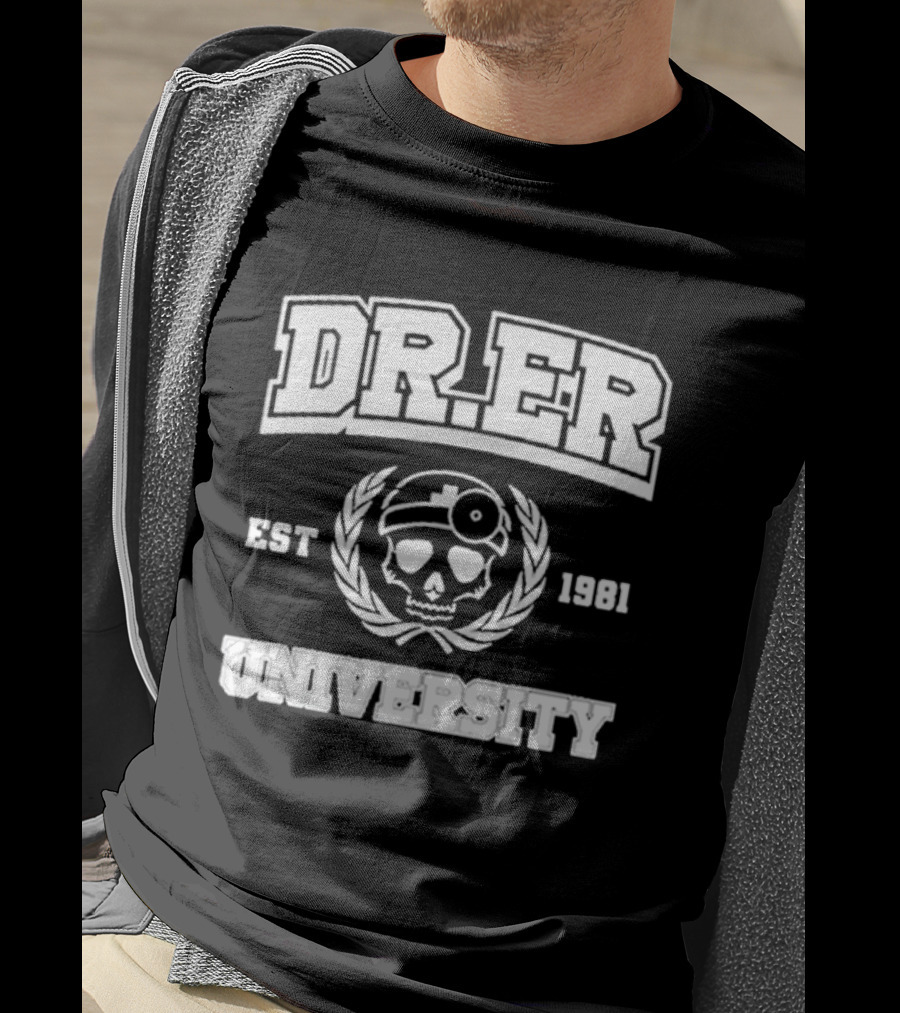 DR. ER University Est 1981 Skull With Medical Laurel Emblem T-Shirt