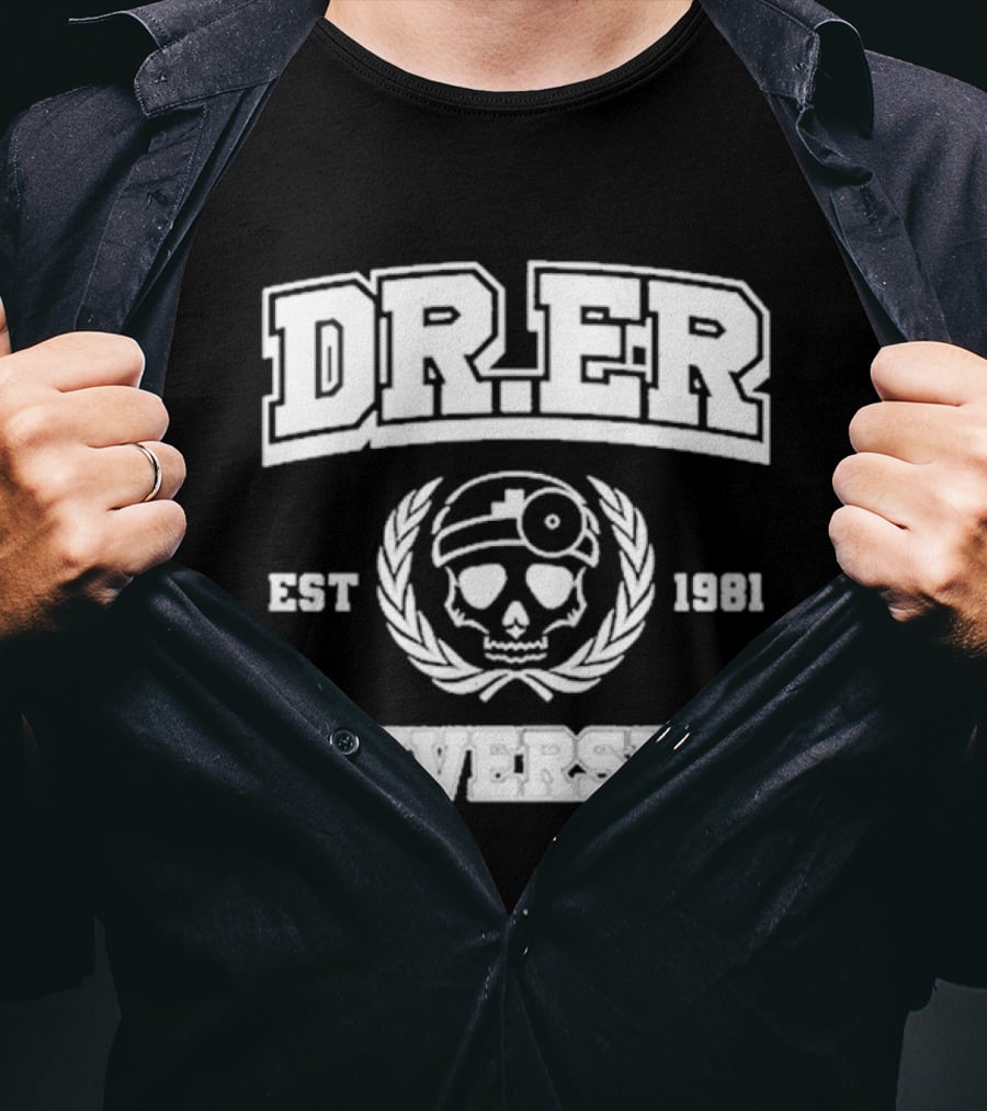 DR. ER University Est 1981 Skull With Medical Laurel Emblem T-Shirt