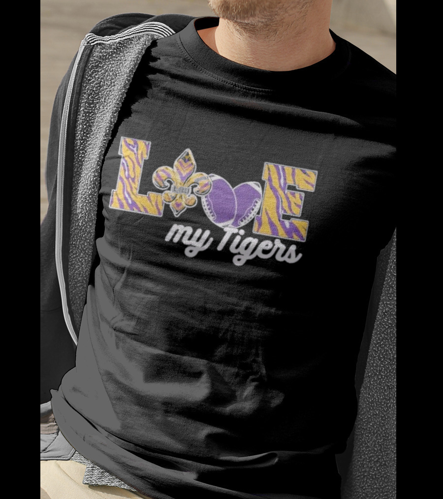 LSU Love My Tigers Fleur De Lis Football 2D T-Shirt
