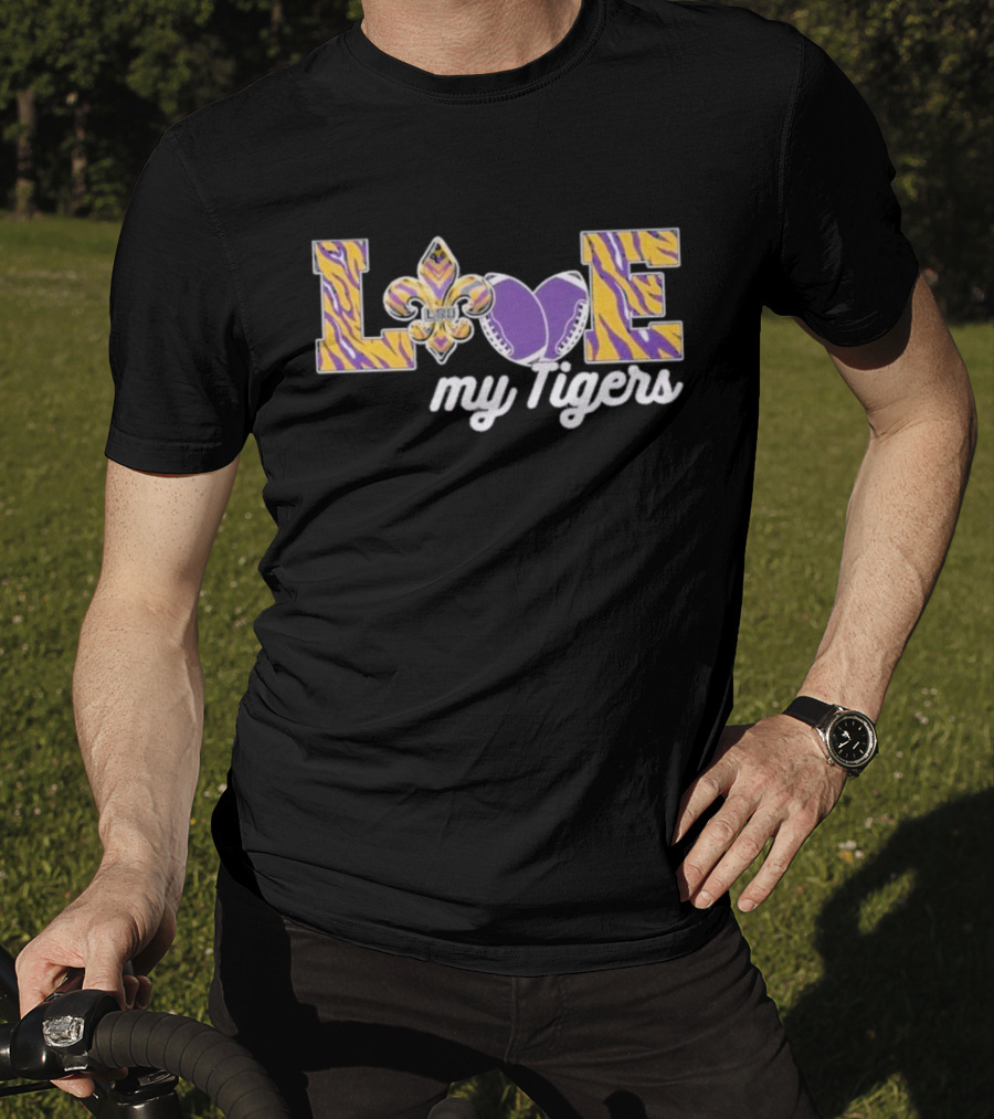 LSU Love My Tigers Fleur De Lis Football 2D T-Shirt