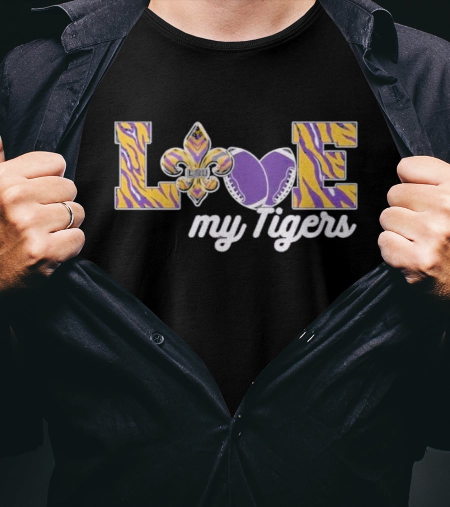 LSU Love My Tigers Fleur De Lis Football 2D T-Shirt