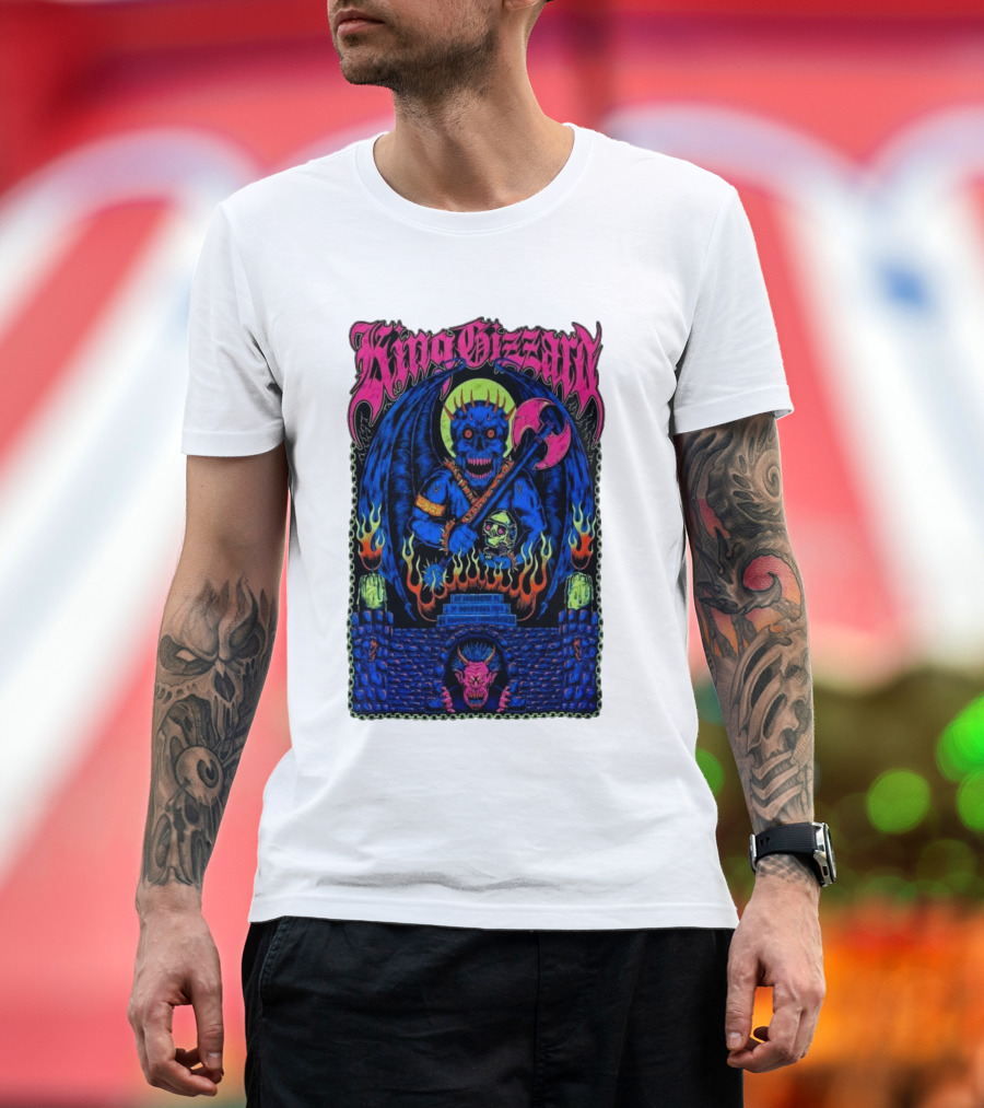 King Gizzard And The Lizard Wizard Nov 20 2024 The St. Augustine Amphitheatre St Augustine FL Tour Flaming Demon Axe Warrior T-Shirt