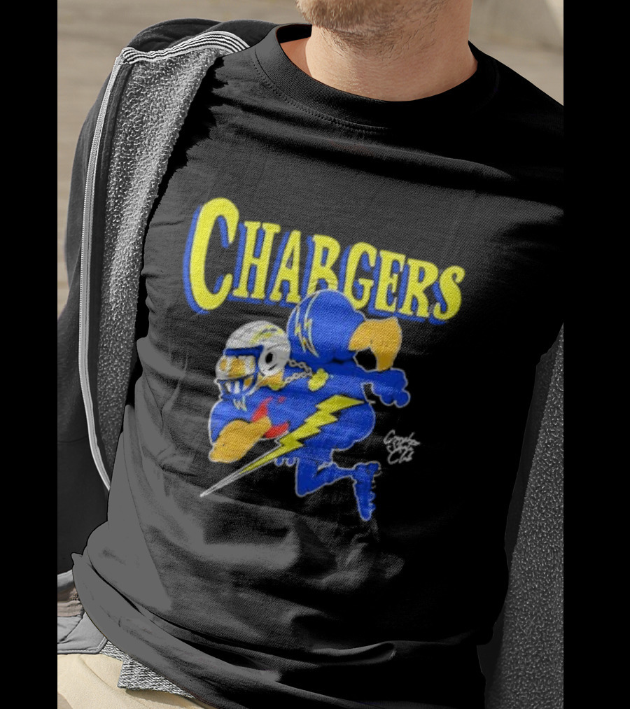 Chargers Crenshaw Skate Club Football Player Lightning T-Shirt