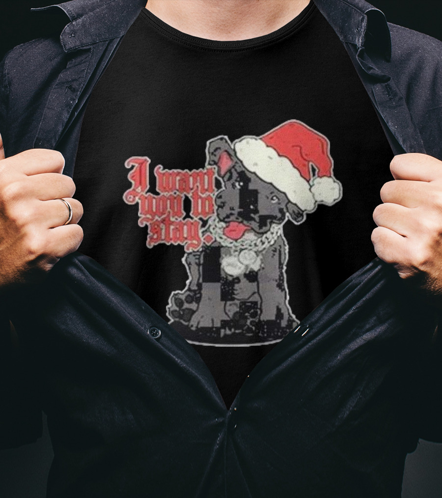 Santa Dog I Want You To Stay Christmas Puppy T-Shirt