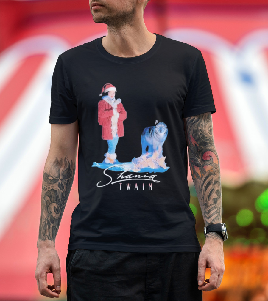 Shania Twain Holiday Santa Suit and Wolf T-Shirt
