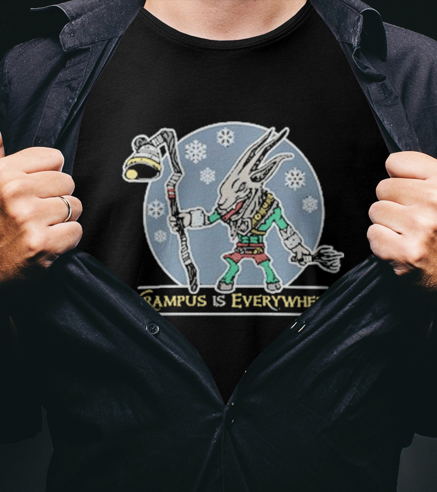 Krampus Is Everywhere Snowy Horror Christmas T-Shirt