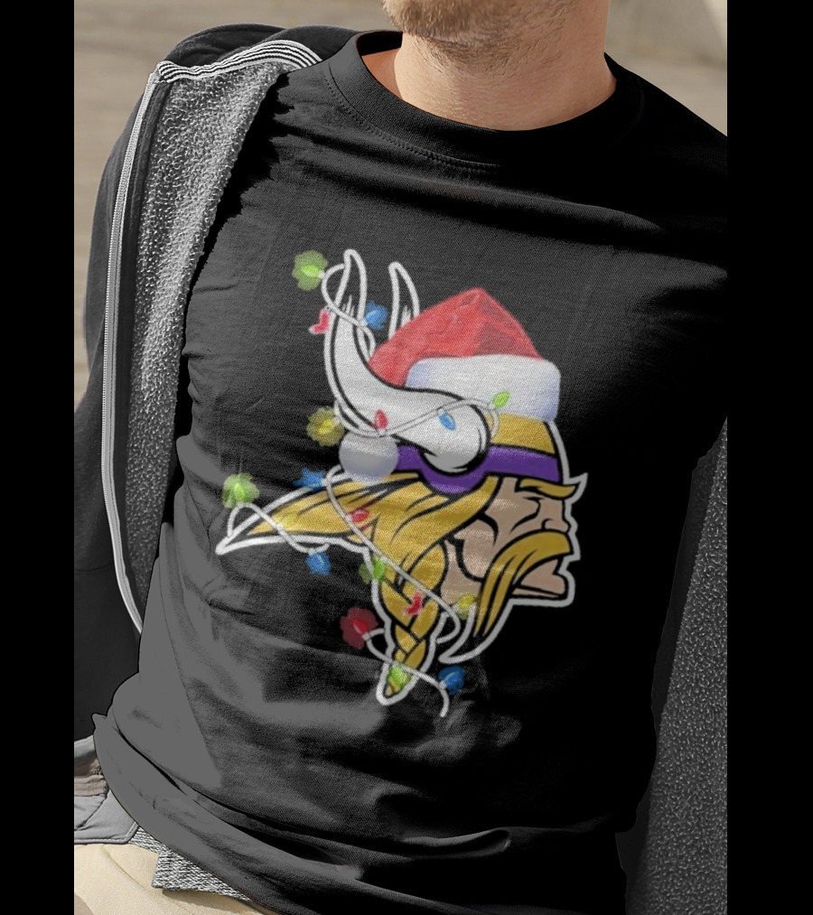 Minnesota Vikings Merry Christmas 2D Santa Hat Lights T-Shirt