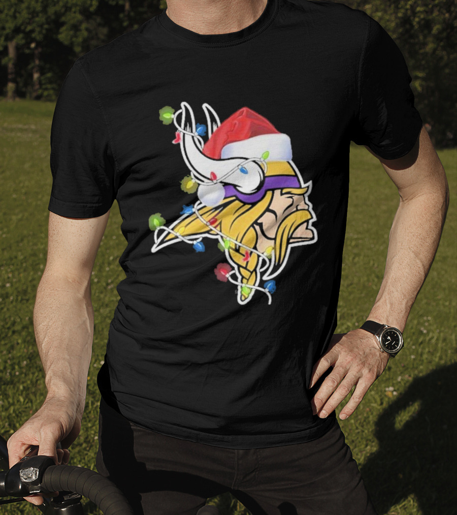 Minnesota Vikings Merry Christmas 2D Santa Hat Lights T-Shirt