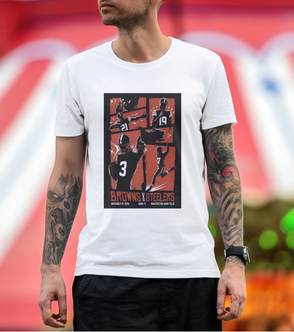 Premium T-Shirt: Browns vs Steelers Game 11 Cleveland November 21 2024 Huntington Bank Field T-Shirt Browns vs Steelers Game 11 Cleveland November 21 2024 Huntington Bank Field T-Shirt