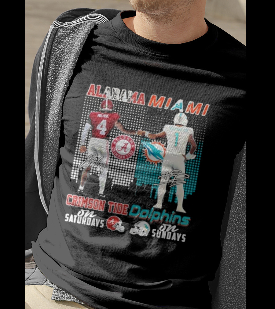Alabama Miami Crimson Tide Saturdays Dolphins Sundays T-Shirt