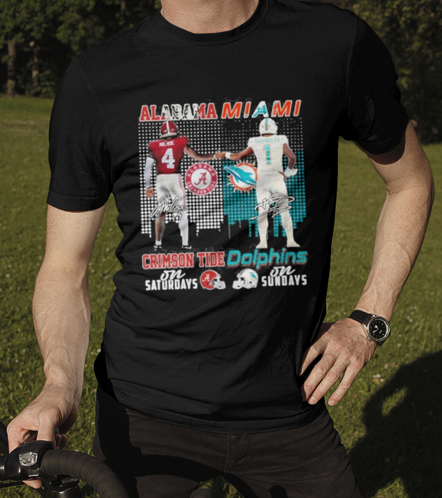 Alabama Miami Crimson Tide Saturdays Dolphins Sundays T-Shirt