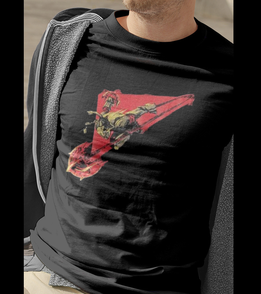 Arcane Ambessa Warrior Riding Battle Axe On Red Triangular Path T-Shirt