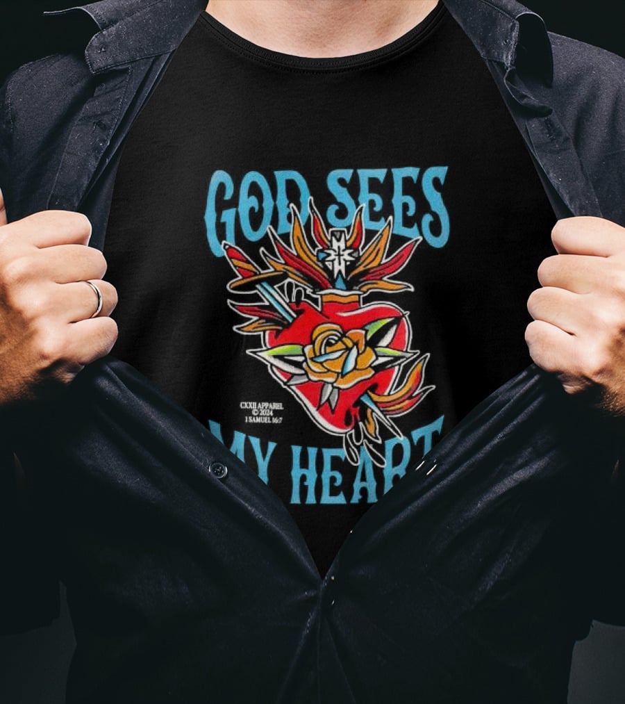 God Sees My Heart Sacred Rose 1 Samuel 16:7 Bright Traditional T-Shirt