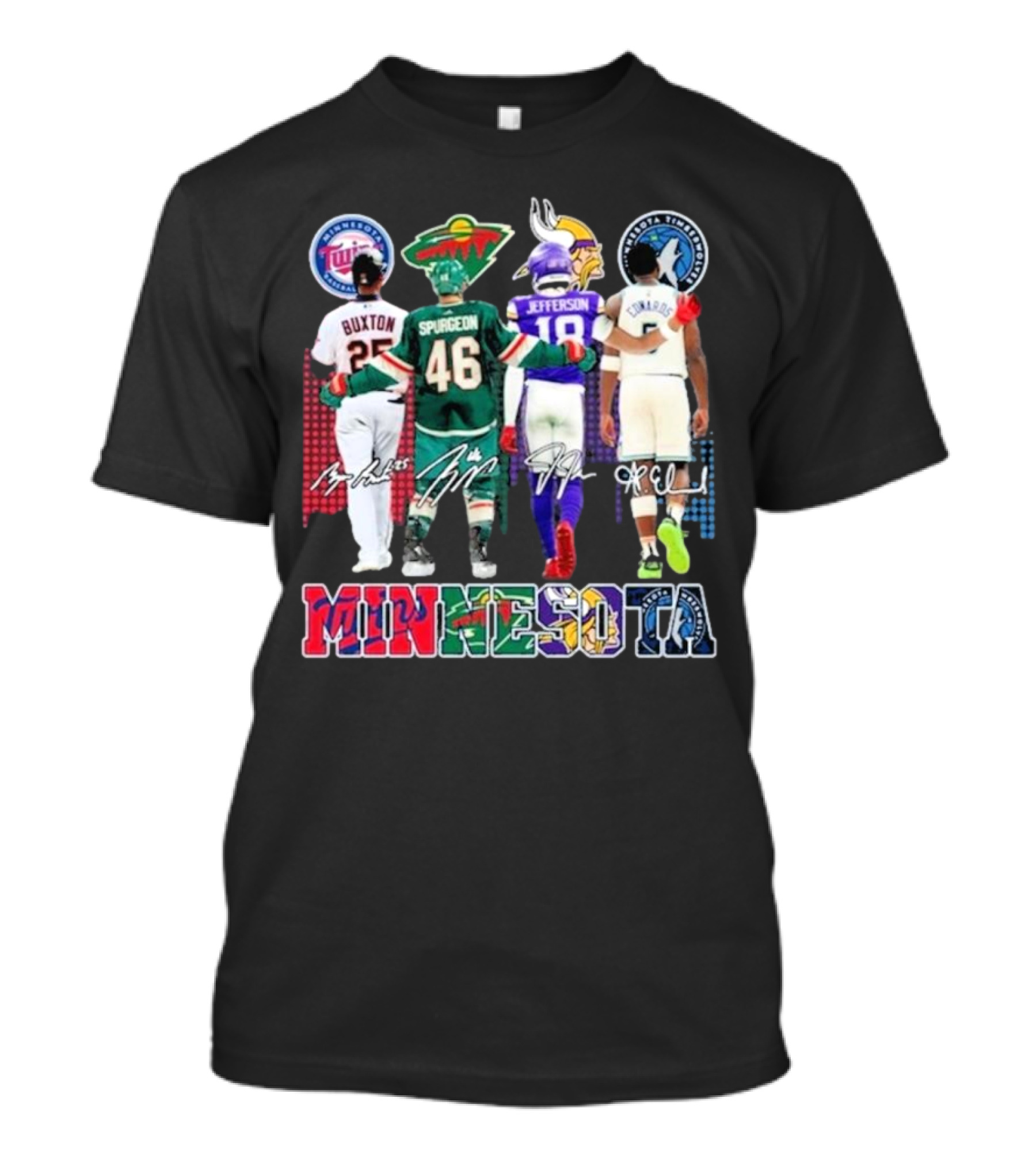 Minnesota Twins Buxton Minnesota Wild Spurgeon Minnesota Vikings Jefferson Minnesota Timberwolves Edwards Signature T-Shirt