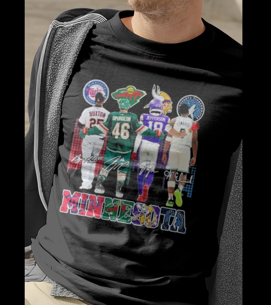 Minnesota Twins Buxton Minnesota Wild Spurgeon Minnesota Vikings Jefferson Minnesota Timberwolves Edwards Signature T-Shirt