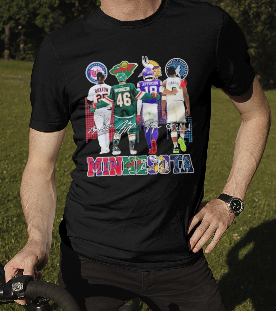 Minnesota Twins Buxton Minnesota Wild Spurgeon Minnesota Vikings Jefferson Minnesota Timberwolves Edwards Signature T-Shirt