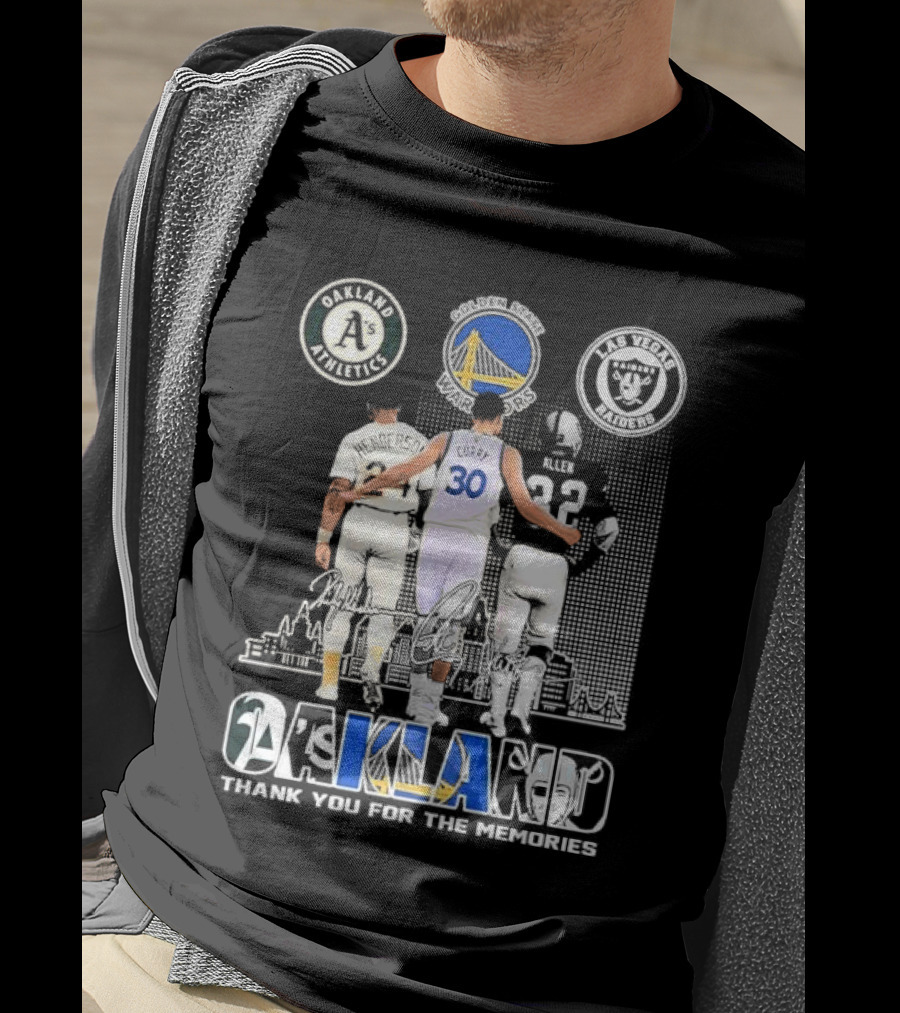 Oakland Athletics Warriors Raiders Henderson Curry Allen Thank You For The Memories T-Shirt