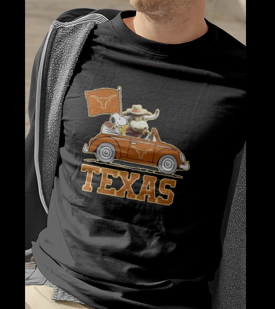 Texas Always Go For All 2D Longhorn Bevo Snoopy Car T-Shirt