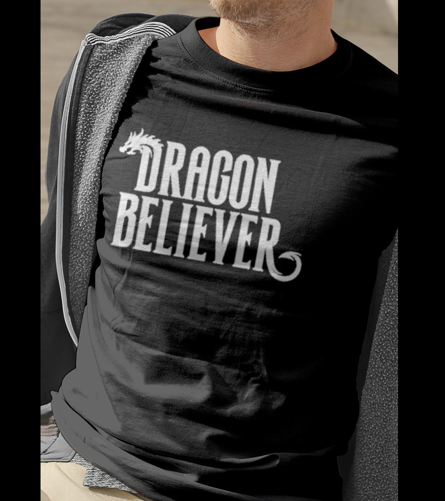 Dragon Believer Fantasy Typography With Dragon Head Accent T-Shirt