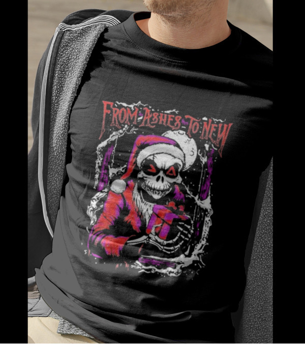 From Ashes To New 2024 Nightmare Before Christmas Santa Skull T-Shirt