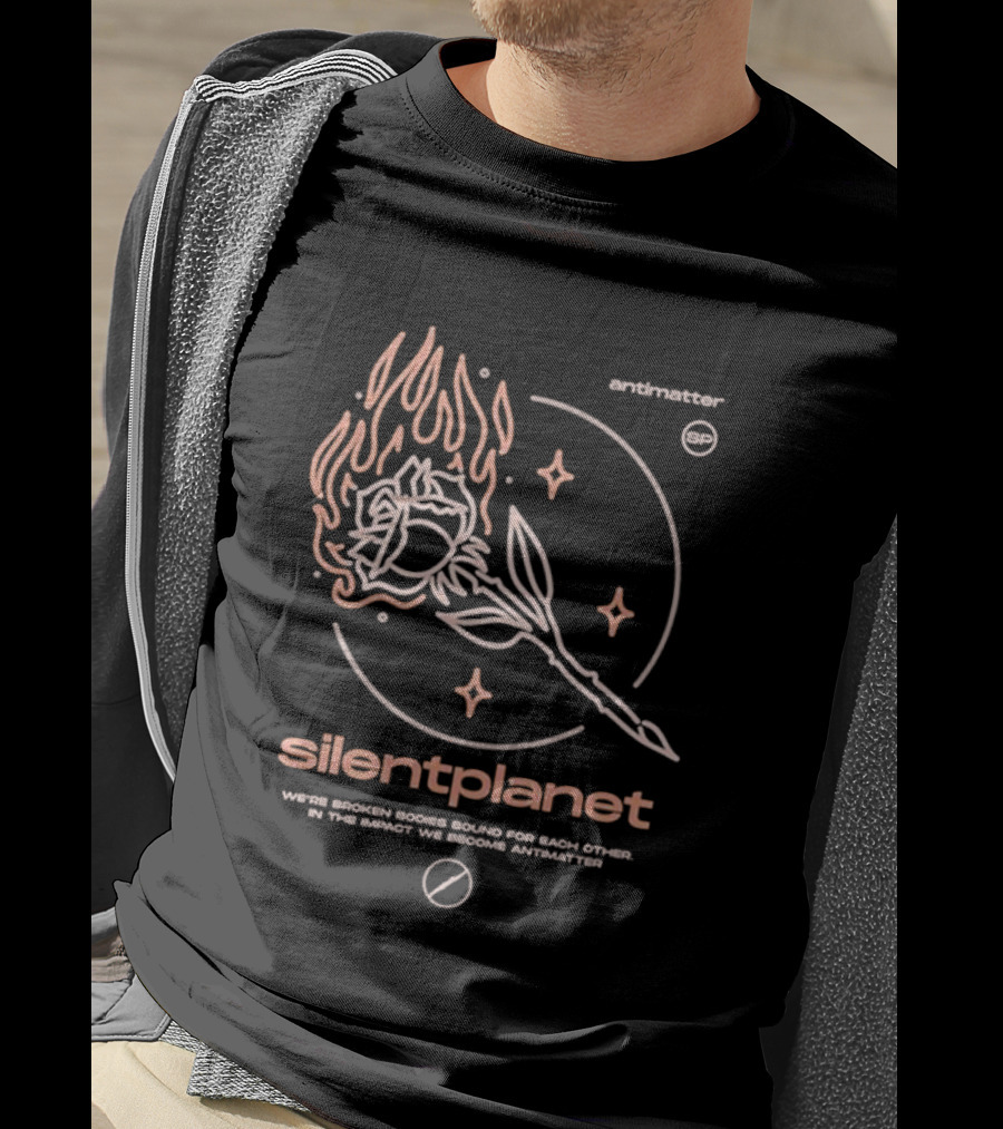 Silent Planet Antimatter Flaming Rose And Stars T-Shirt