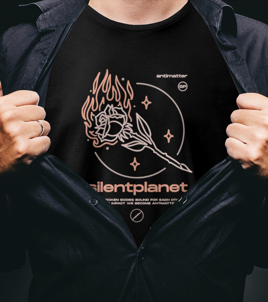 Silent Planet Antimatter Flaming Rose And Stars T-Shirt