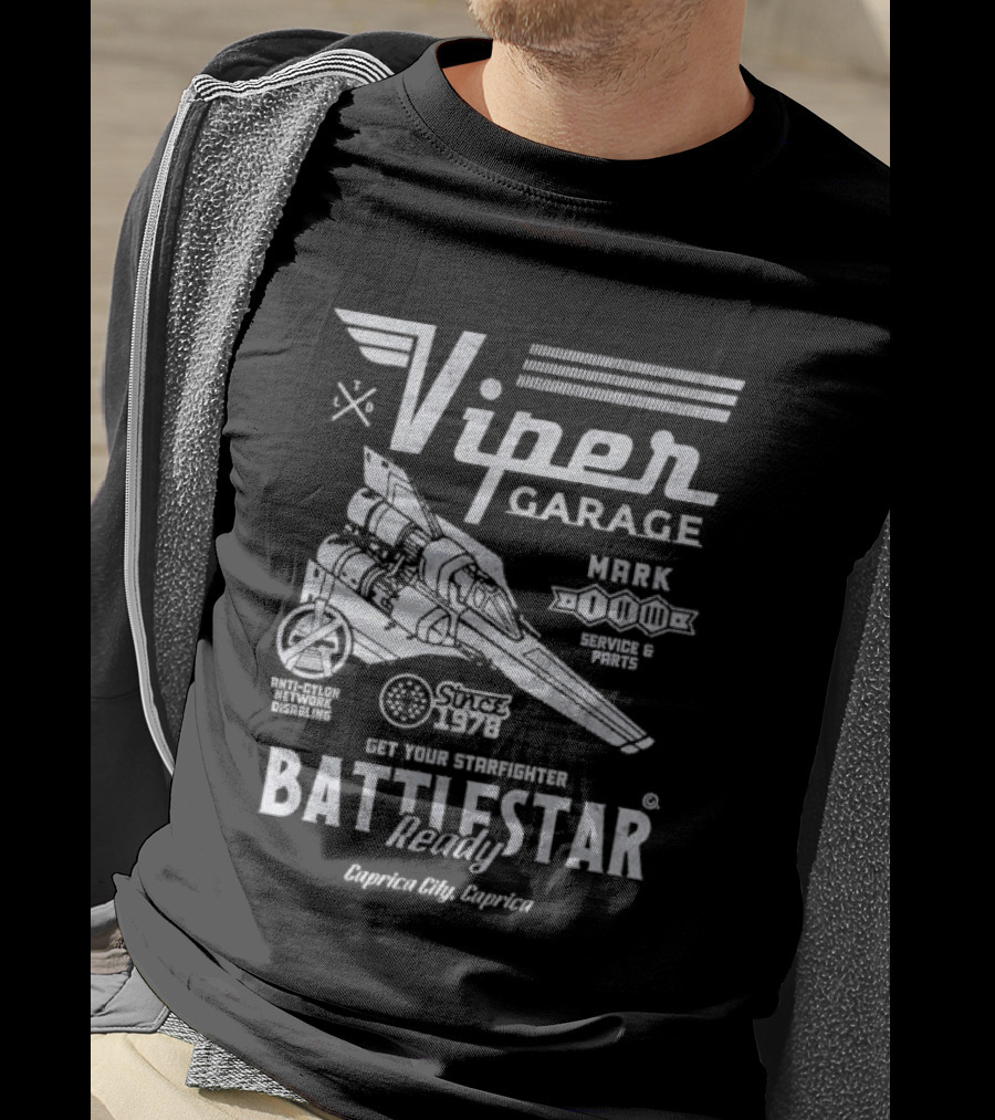 Viper Garage Battlestar Ready Starfighter Service Caprica City Since 1978 T-Shirt