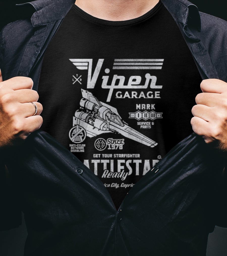 Viper Garage Battlestar Ready Starfighter Service Caprica City Since 1978 T-Shirt