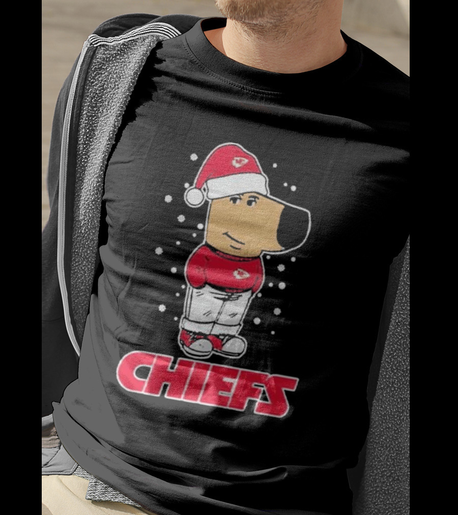 Chill Christmas Chiefs Santa Dog In Snowy Sweater And Hat T-Shirt