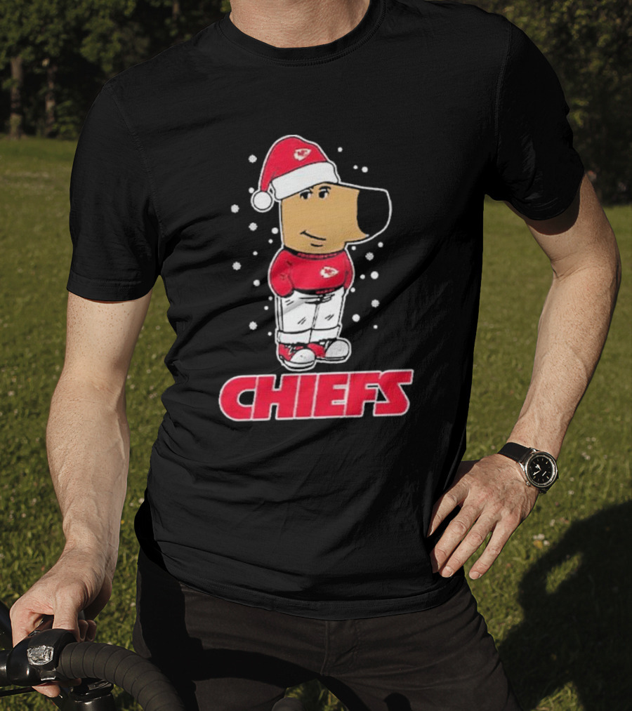 Chill Christmas Chiefs Santa Dog In Snowy Sweater And Hat T-Shirt
