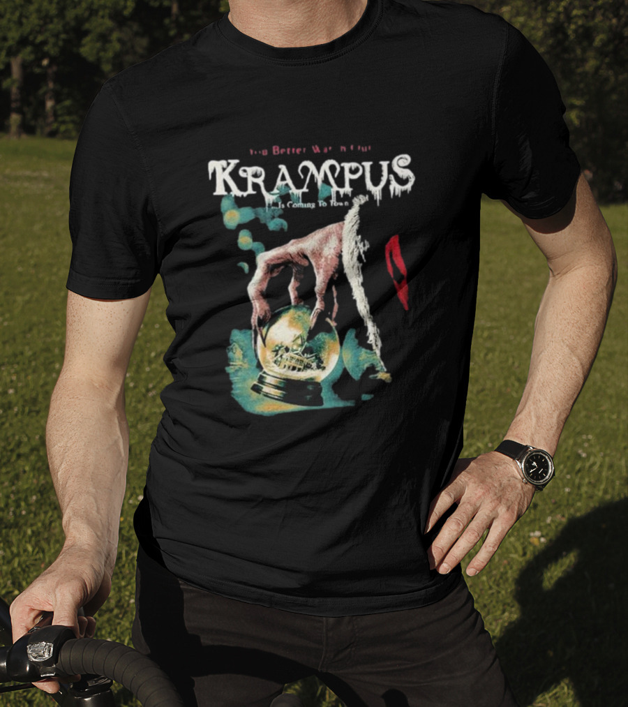 You Better Watch Out Krampus Is Coming To Town Creepy Hand Globe T-Shirt