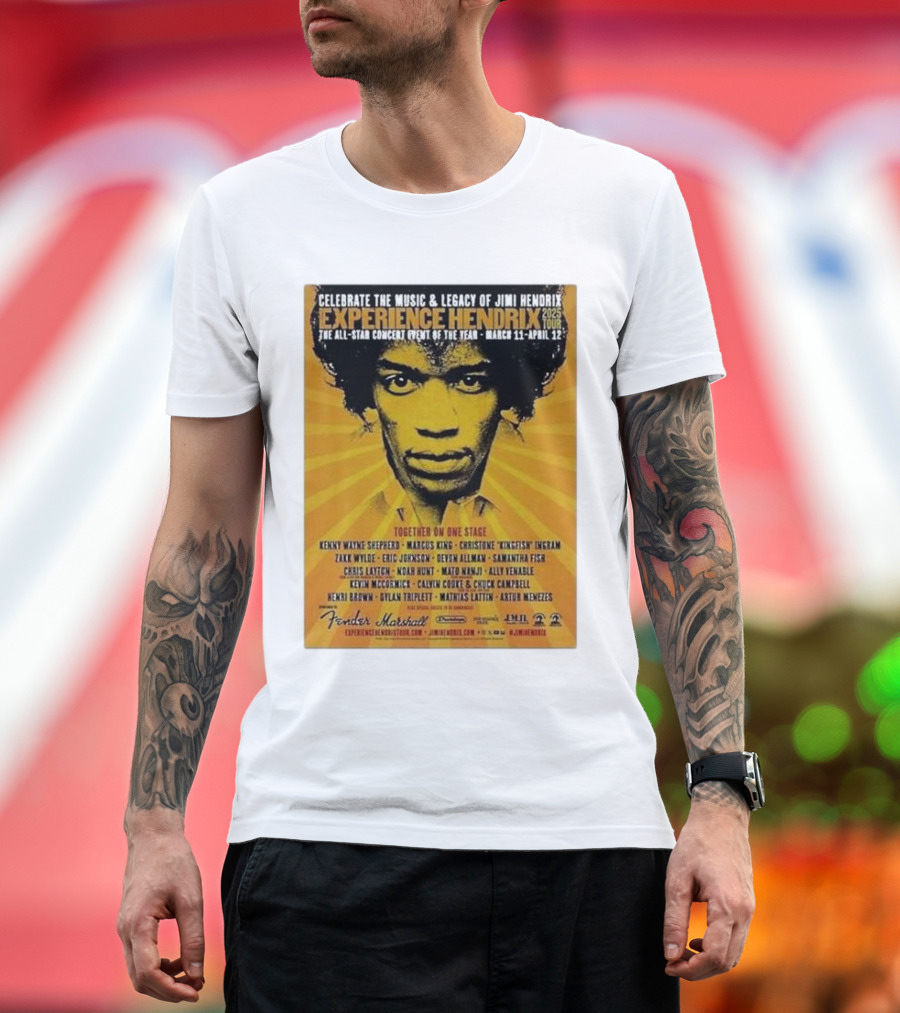 Celebrate Jimi Hendrix Music Legacy Experience Hendrix 2025 Tour with Zakk Wylde Kenny Wayne Shepherd Marcus King and More March 11-April 12 T-Shirt