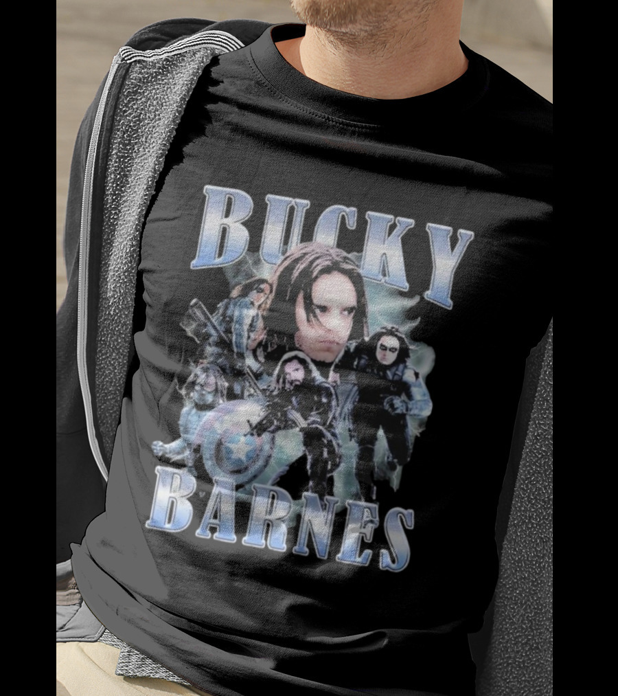 Bucky Barnes Winter Soldier Collage With Shield T-Shirt