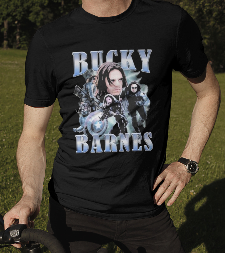Bucky Barnes Winter Soldier Collage With Shield T-Shirt