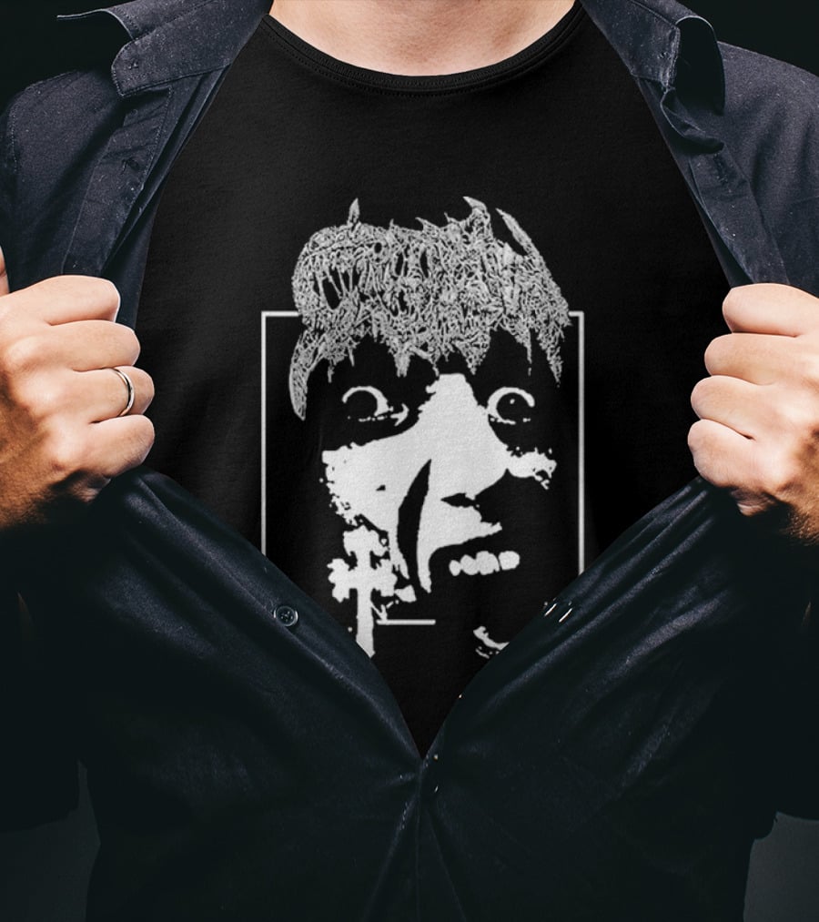 Crown Vic Staring Into The Abyss Horror Face Cross Metal T-Shirt