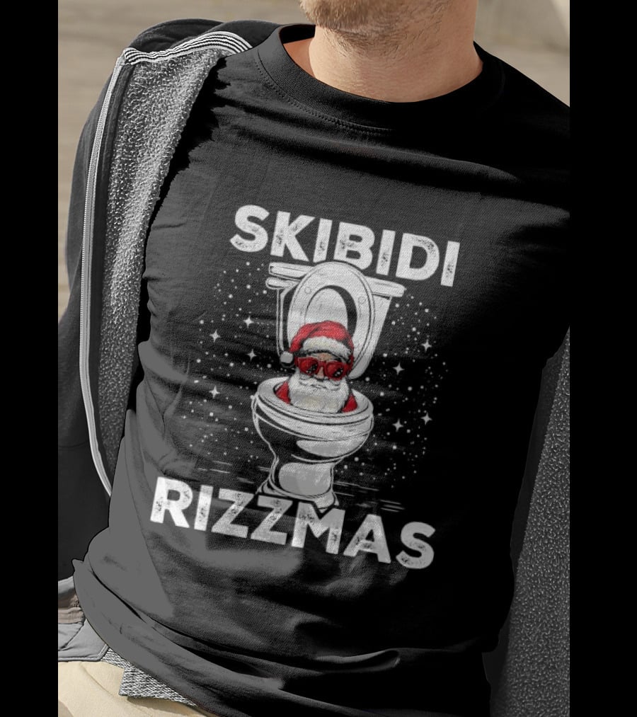 Skibidi Rizzmas Toilet Santa White Elephant Christmas T-Shirt