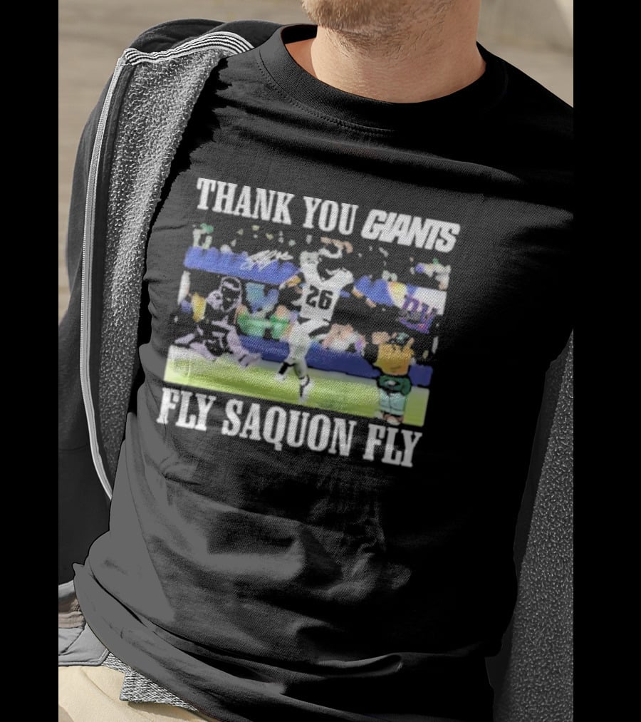 Thank You Giants Fly Saquon Fly 26 Football Jumping Action T-Shirt