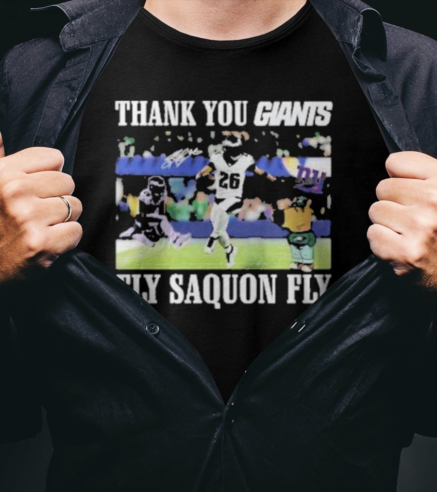 Thank You Giants Fly Saquon Fly 26 Football Jumping Action T-Shirt